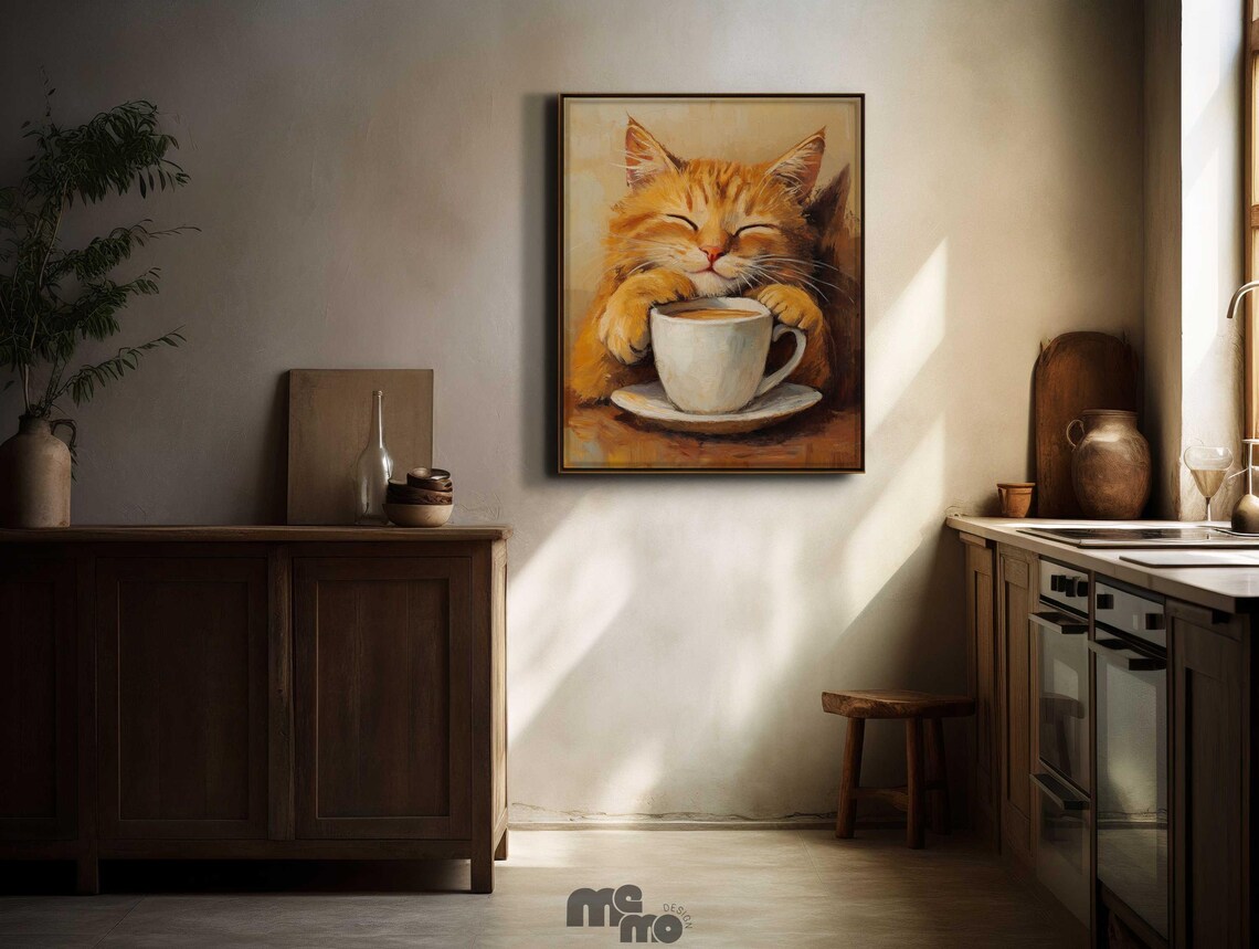 Orange Tabby Cat Coffee Art Print, Cozy Kitchen Decor - Image 5