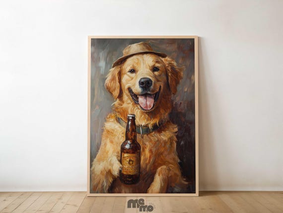 Golden Retriever Humorous Beer-Holding Dog Poster