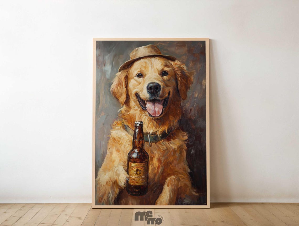 Golden Retriever Humorous Beer-Holding Dog Poster