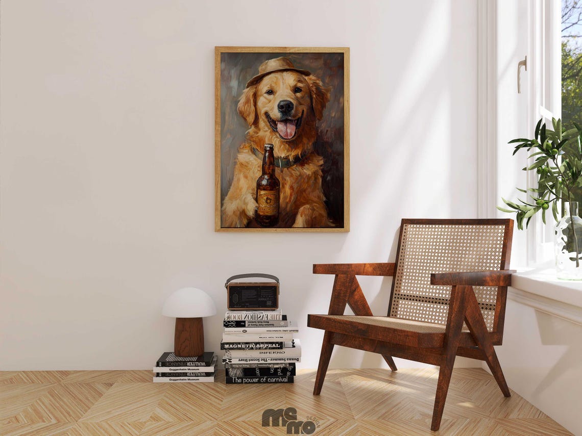 Golden Retriever Humorous Beer-Holding Dog Poster - Image 2