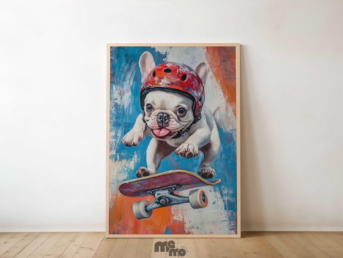 French Bulldog Skater Dog, Kids Room Nursery Decor