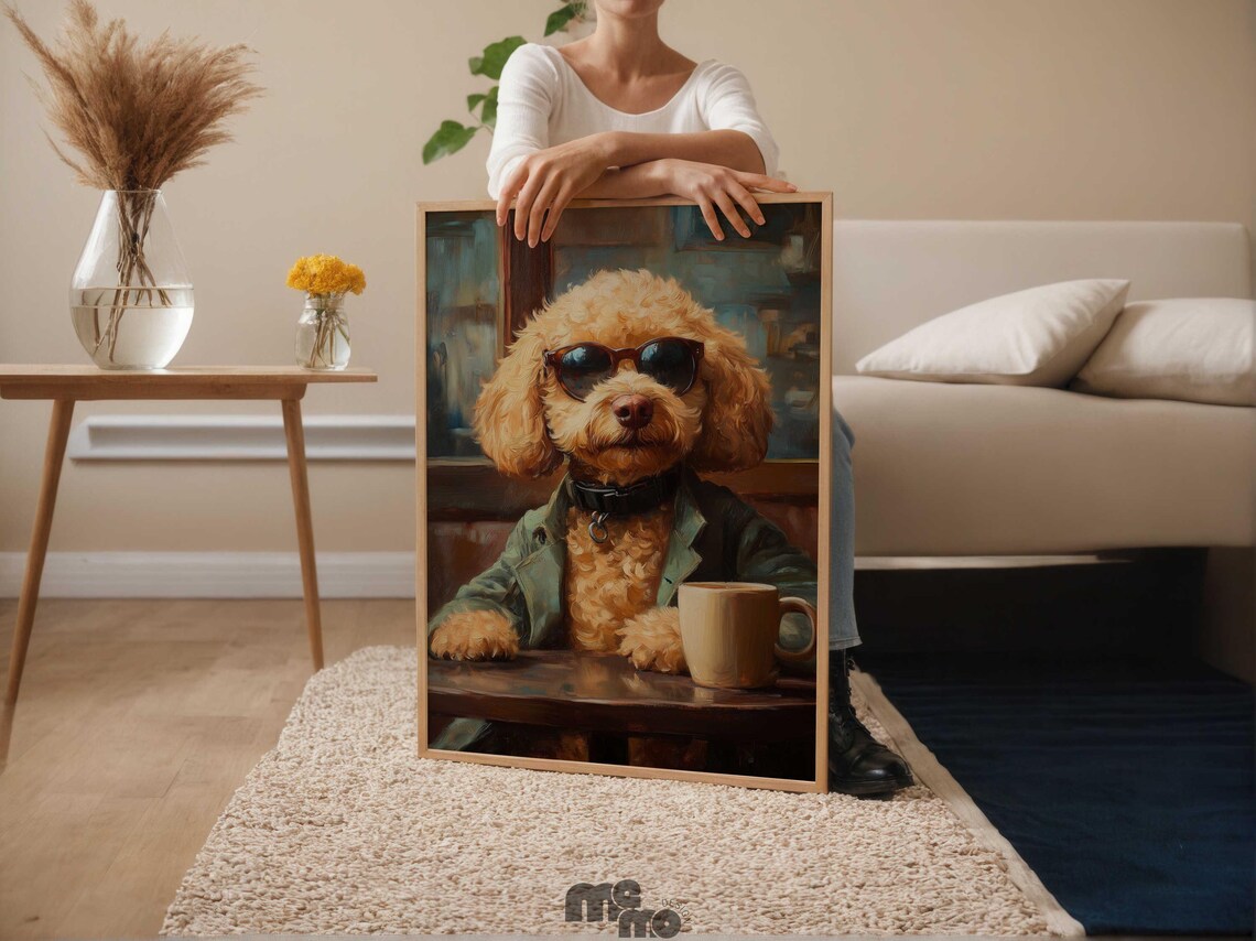 Golden Doodle Dog Coffee Shop, Funny Pet Portrait - Image 6