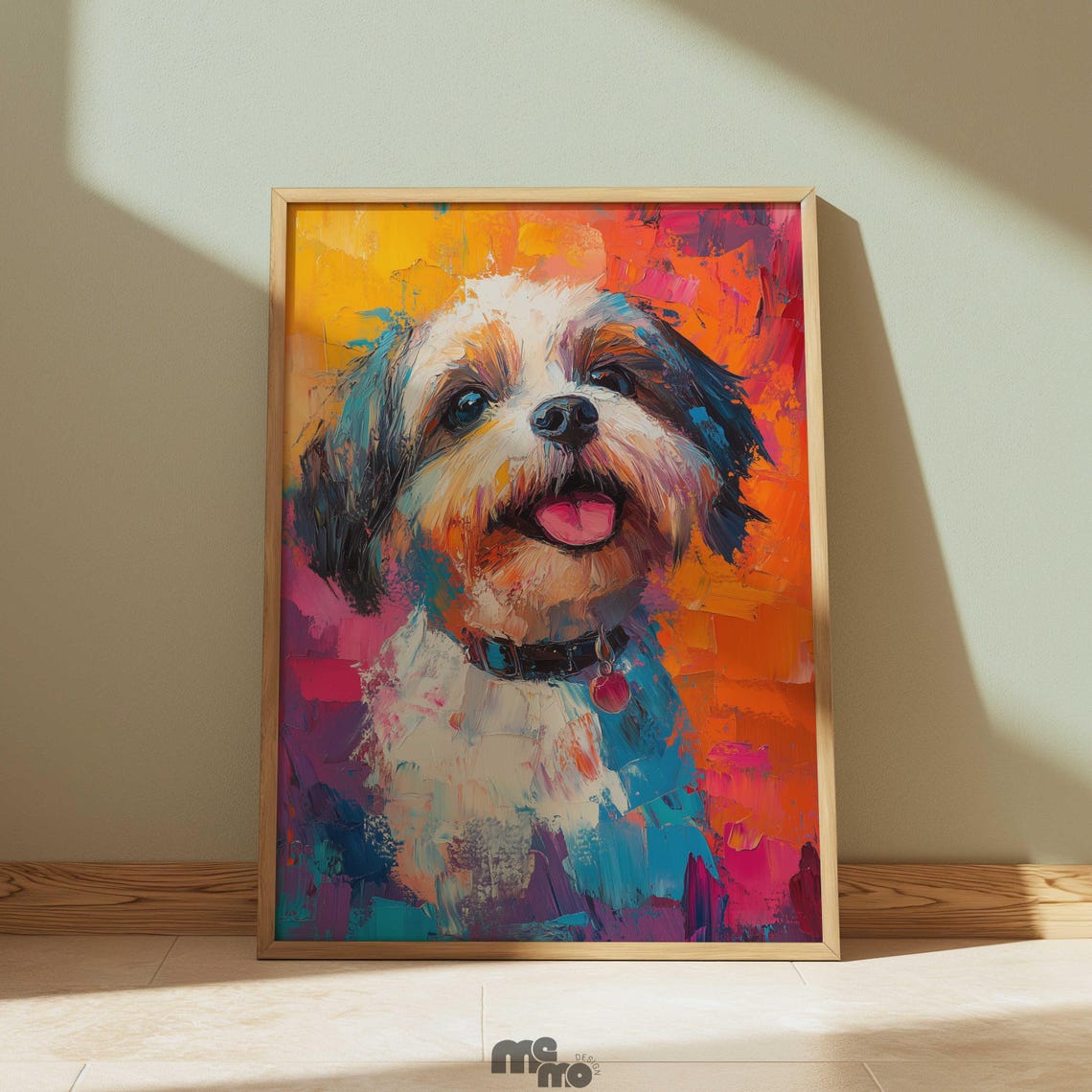 Happy Shih Tzu Colorful Abstract Impressionism Dog Portrait Art Poster