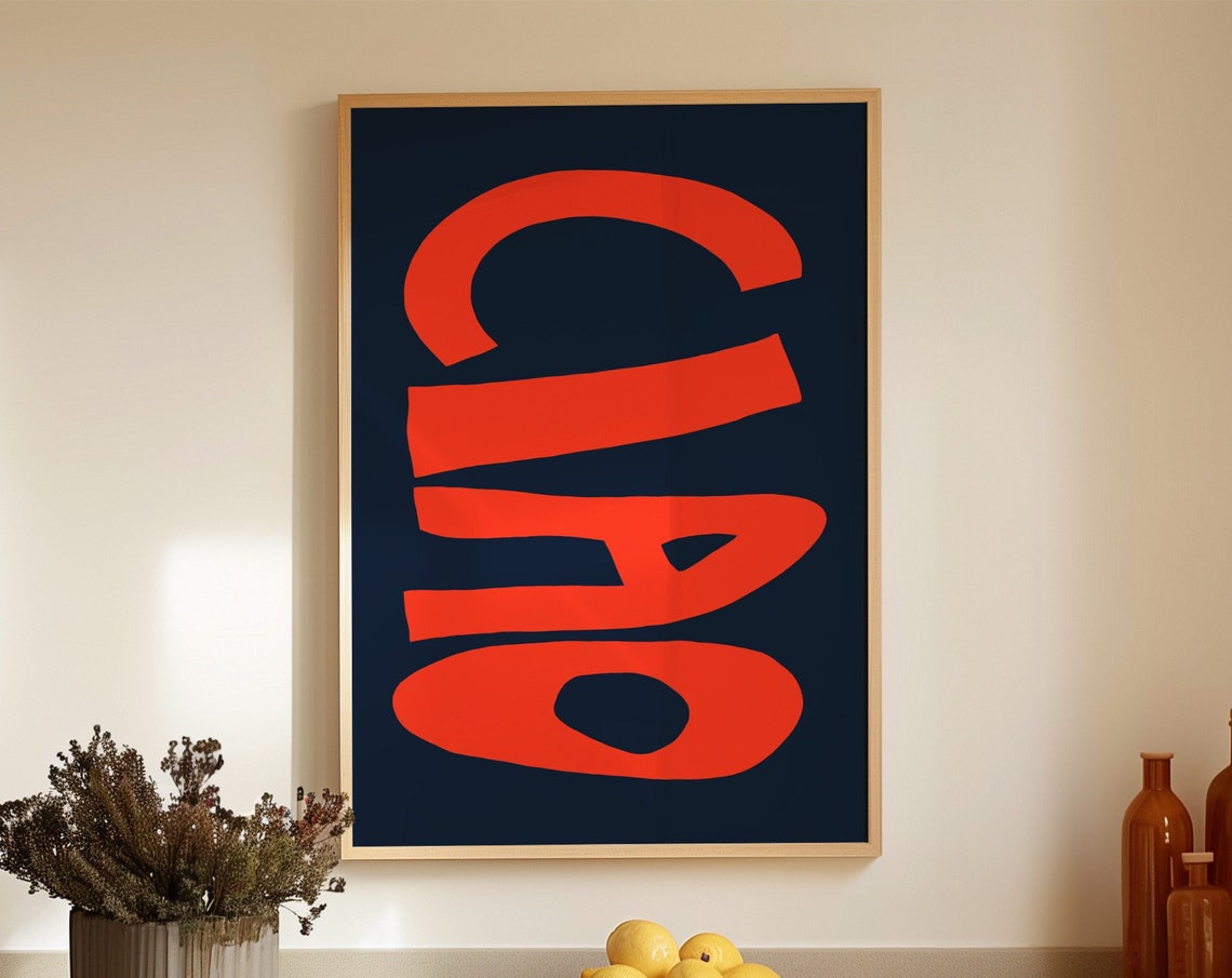 Ciao Bold Red Italian Greeting On Navy Mid Century Typography Poster
