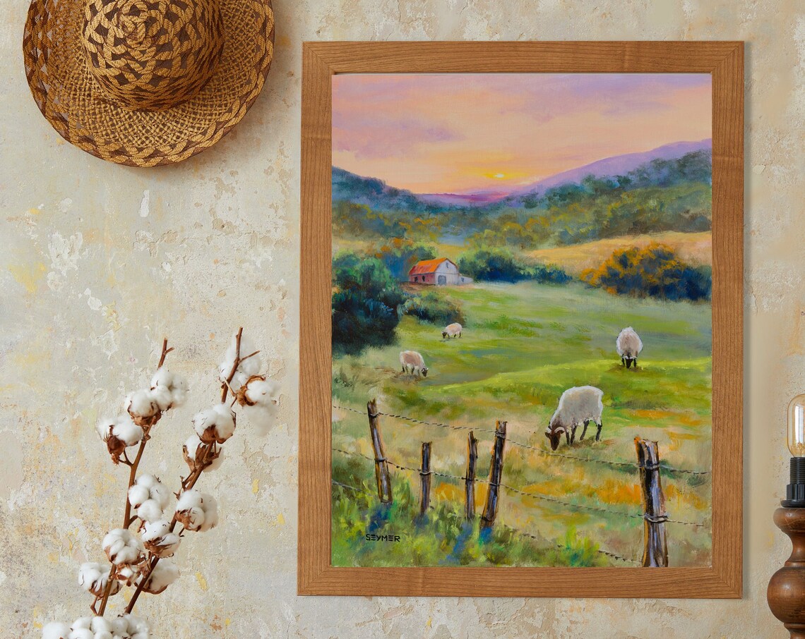 Prairie Farmhouse Landscape Art Print, Red Barn - Image 4