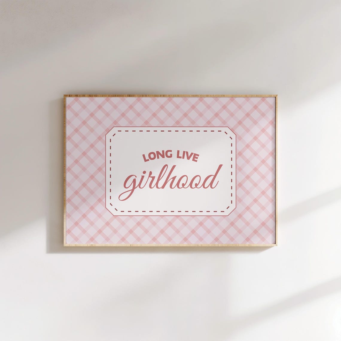 Girls Vintage Pink Wall Art For Playroom Gingham Print Girl Nursery Poster Long Live Girlhood Quote Retro Decor