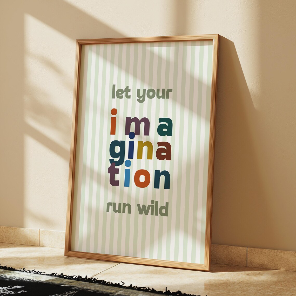Let Your Imagination Run Wild Green Striped Kids Quote Poster
