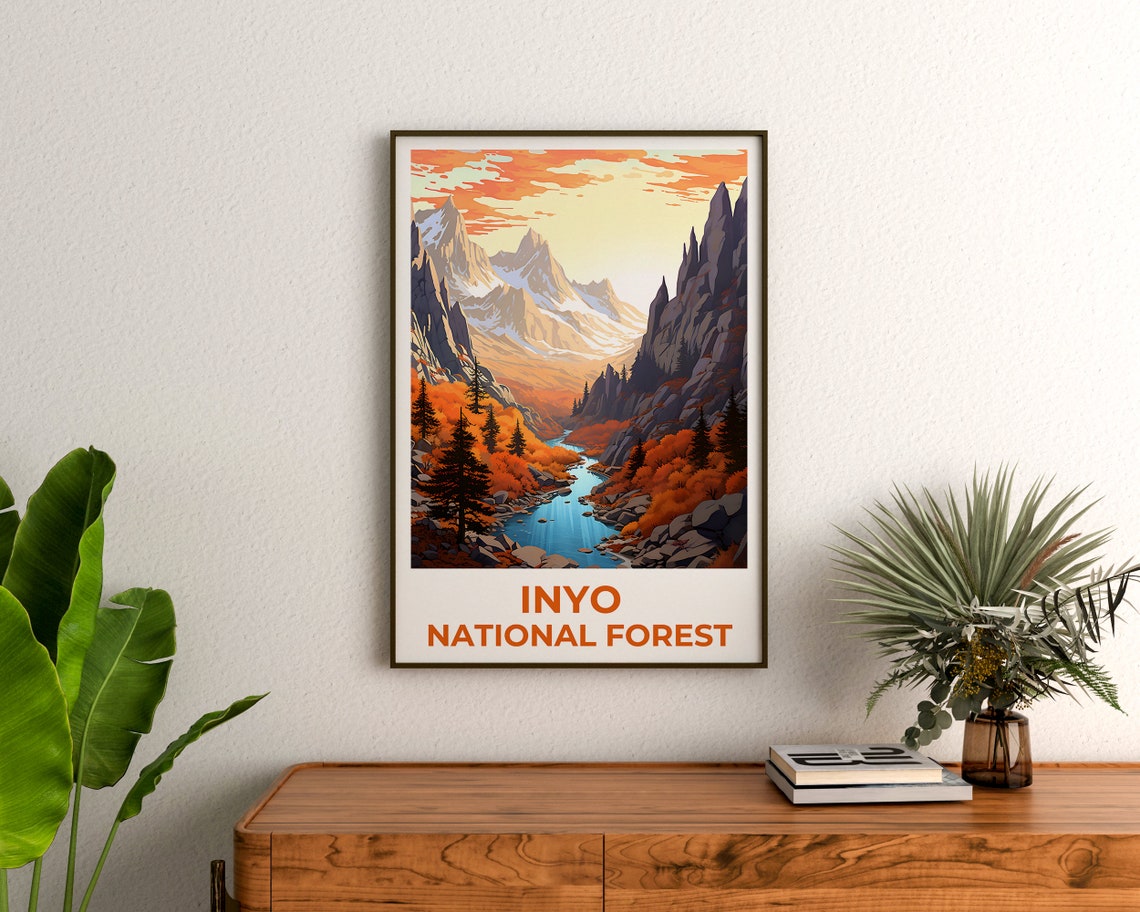Inyo National Forest Snowy Peak River Autumn Valley View Poster - Image 3