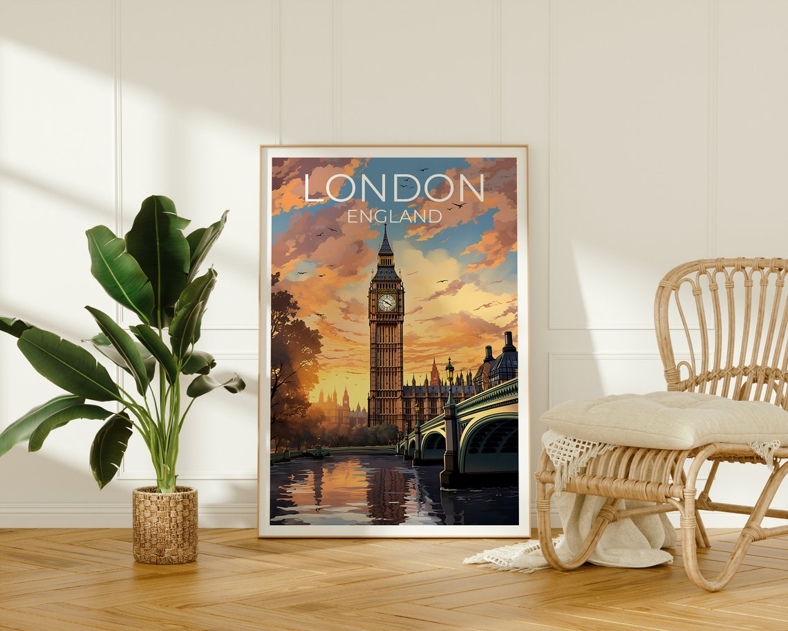 London England Big Ben Westminster Sunset Thames View Poster - Image 2