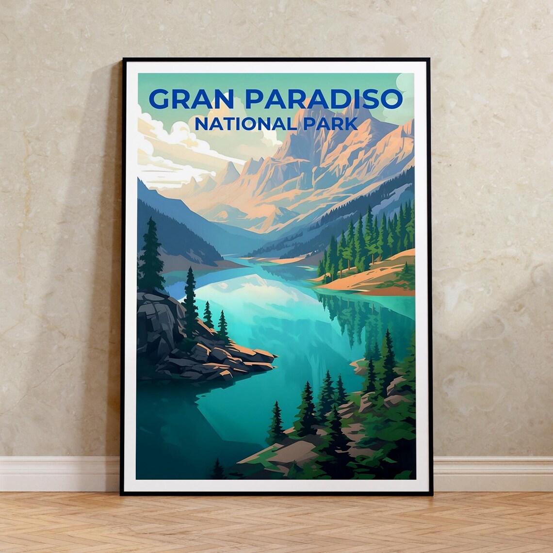 Gran Paradiso Italy National Park Alpine Lake Mountains Travel Poster