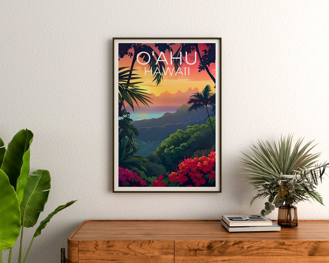 Oahu Travel Poster, Hawaii Tropical Island Art Print - Image 3