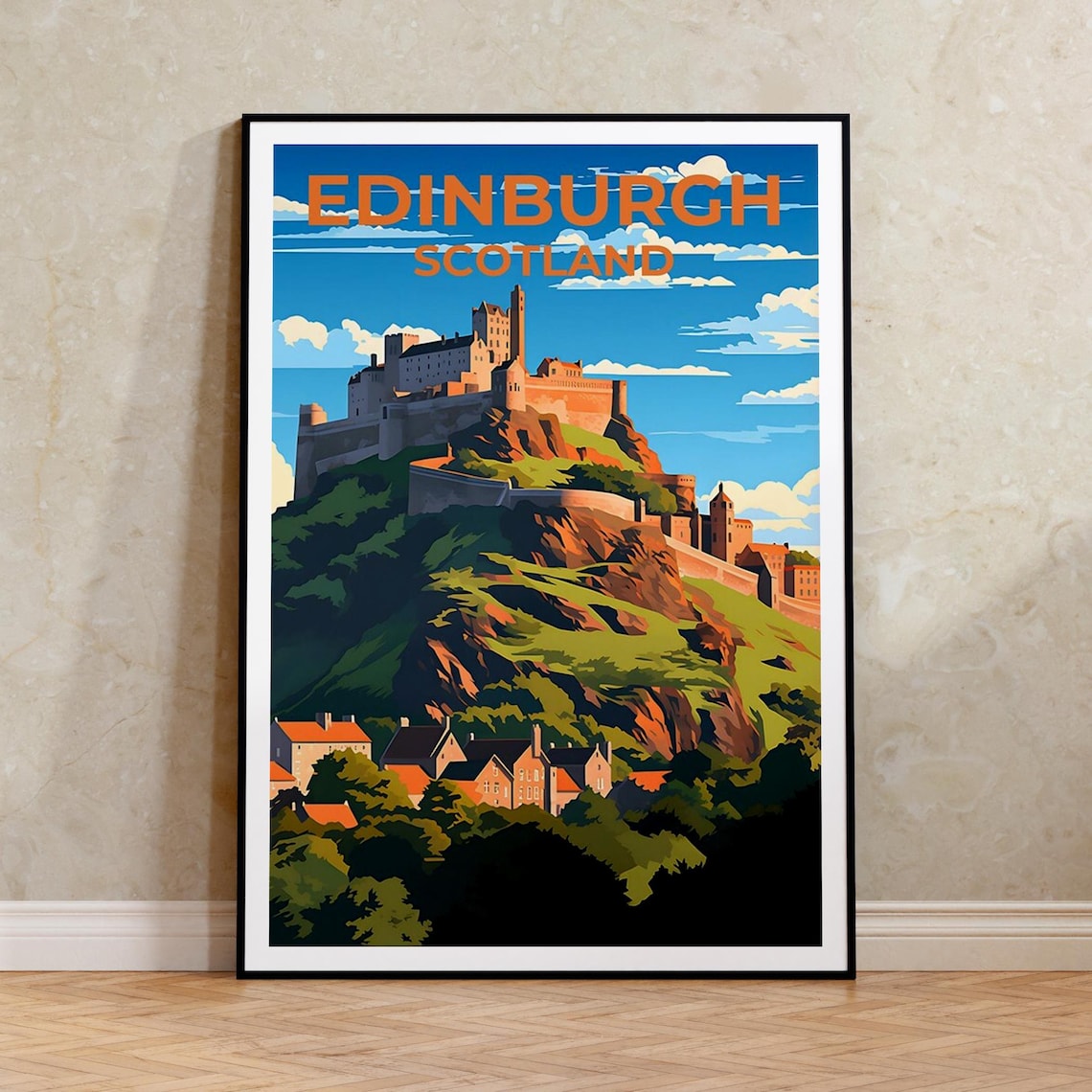 Edinburgh Scotland Castle Hill Historic Old Town Skyline Travel Poster