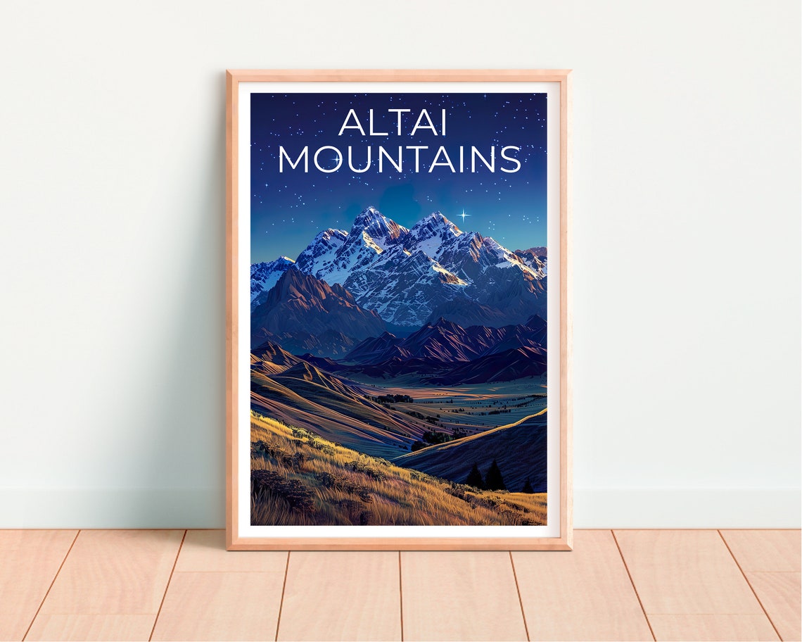 Altai Mountains Starry Night Snowy Twin Peaks Golden Hills Poster - Image 4