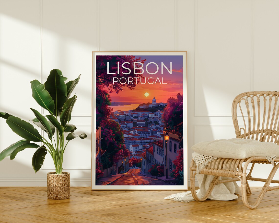 Lisbon Portugal Alfama Old Town Sunset Rooftops Riverside View Poster - Image 2
