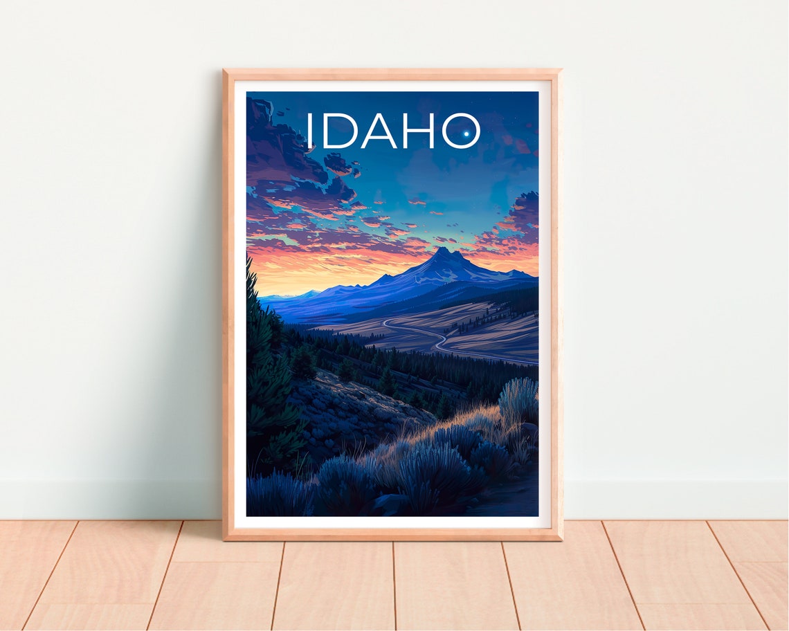 Idaho Mountain Dusk Winding Valley Road Crescent Moon Sunset Poster - Image 4