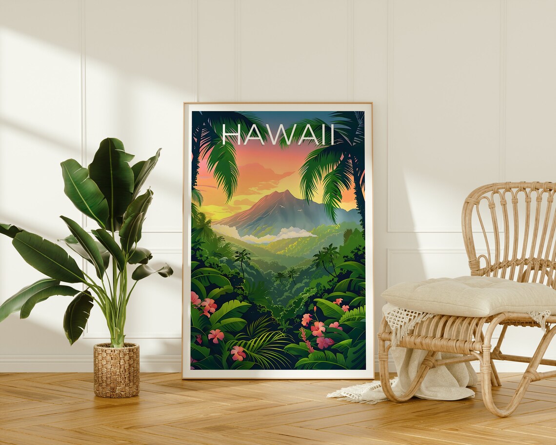 Hawaii Travel Poster, Tropical Island Hiking Print - Image 2