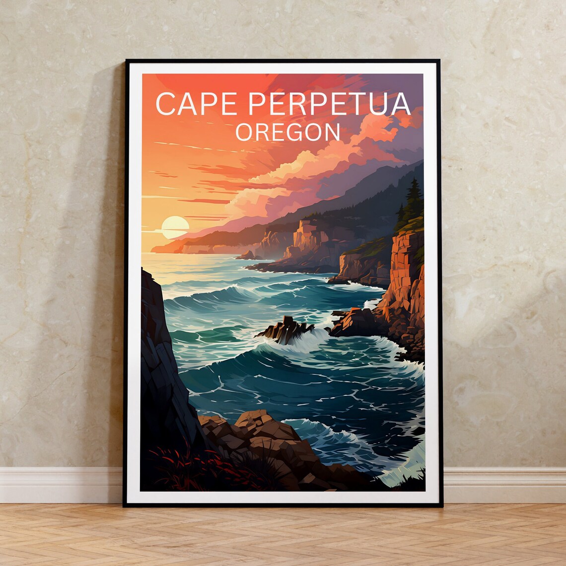 Cape Perpetua Oregon Travel Poster, Nature Print