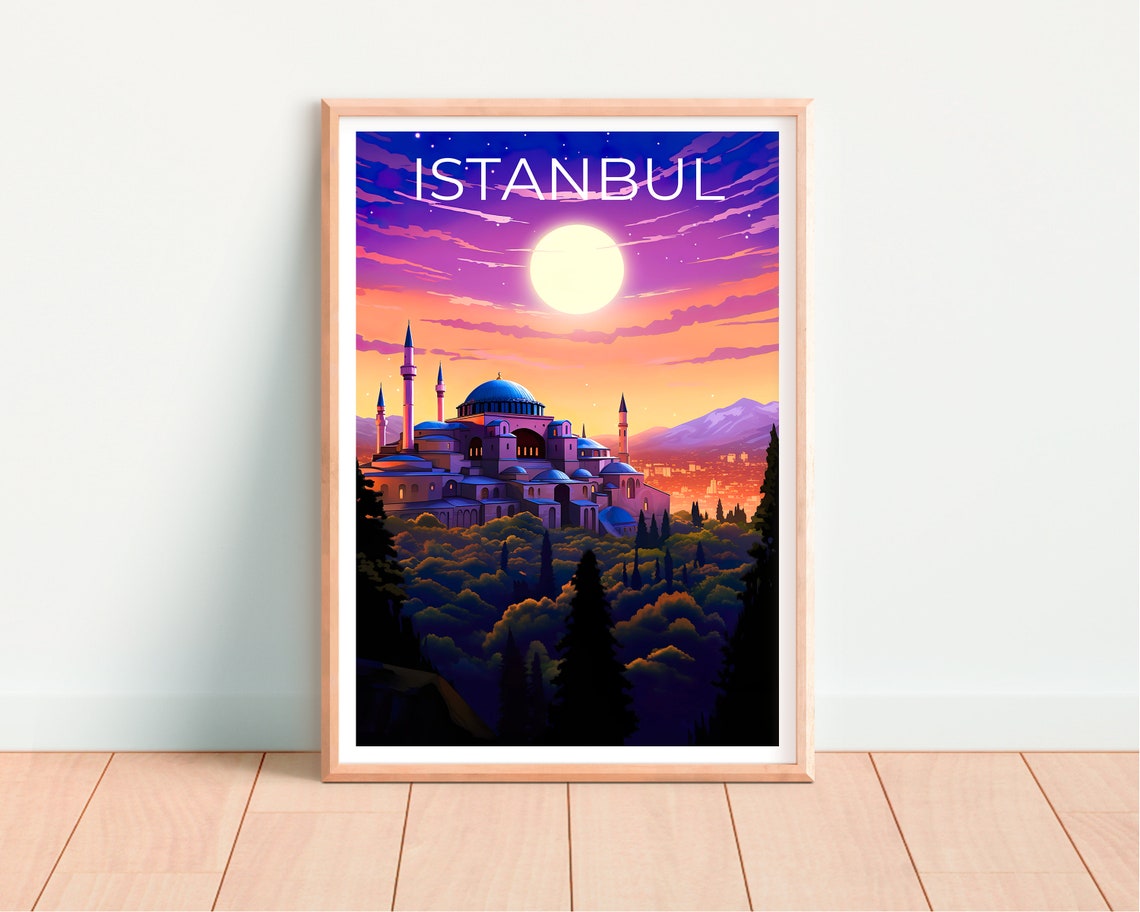 Istanbul Hagia Sophia Sunset Moonlit Dome Skyline Turkey Poster - Image 4