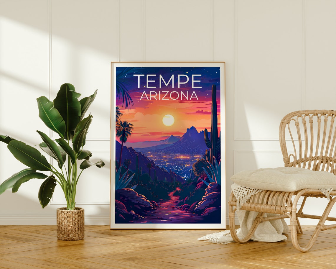 Tempe Arizona Desert City Lights Saguaro Sunset Valley View Poster - Image 2