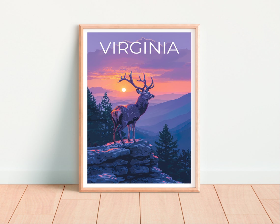 Virginia Deer Buck Sunset Blue Ridge Mountain Overlook Poster - Image 4