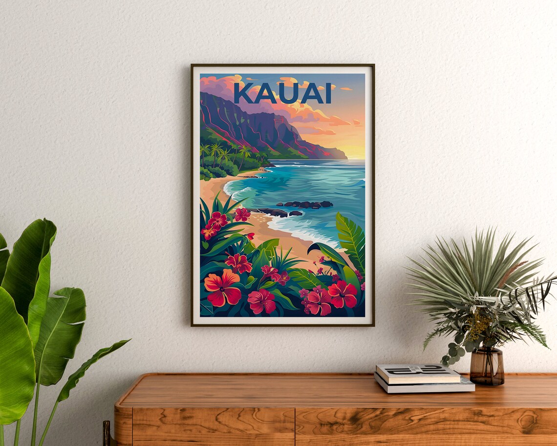 Kauai Travel Poster, Hawaii Coast Art Print - Image 3