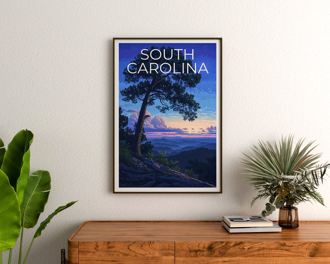 South Carolina Blue Ridge Dusk Lone Pine Starry Mountain View Poster - Image 3