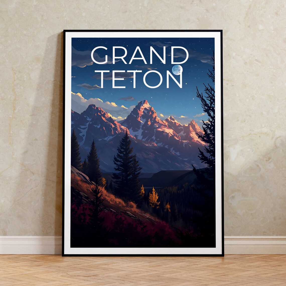 Grand Teton Travel Poster, Wyoming Wall Art Print