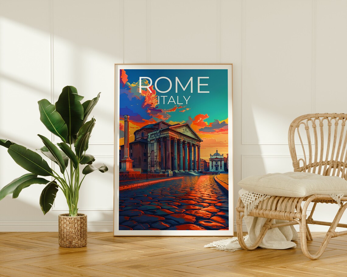 Rome Italy Pantheon Sunset Cobblestone Street Vintage Travel Poster - Image 2