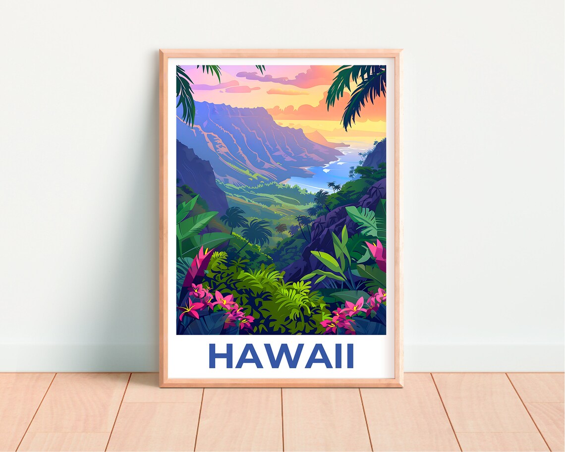 Hawaii Travel Poster, Tropical Island Hiking Art - Image 4