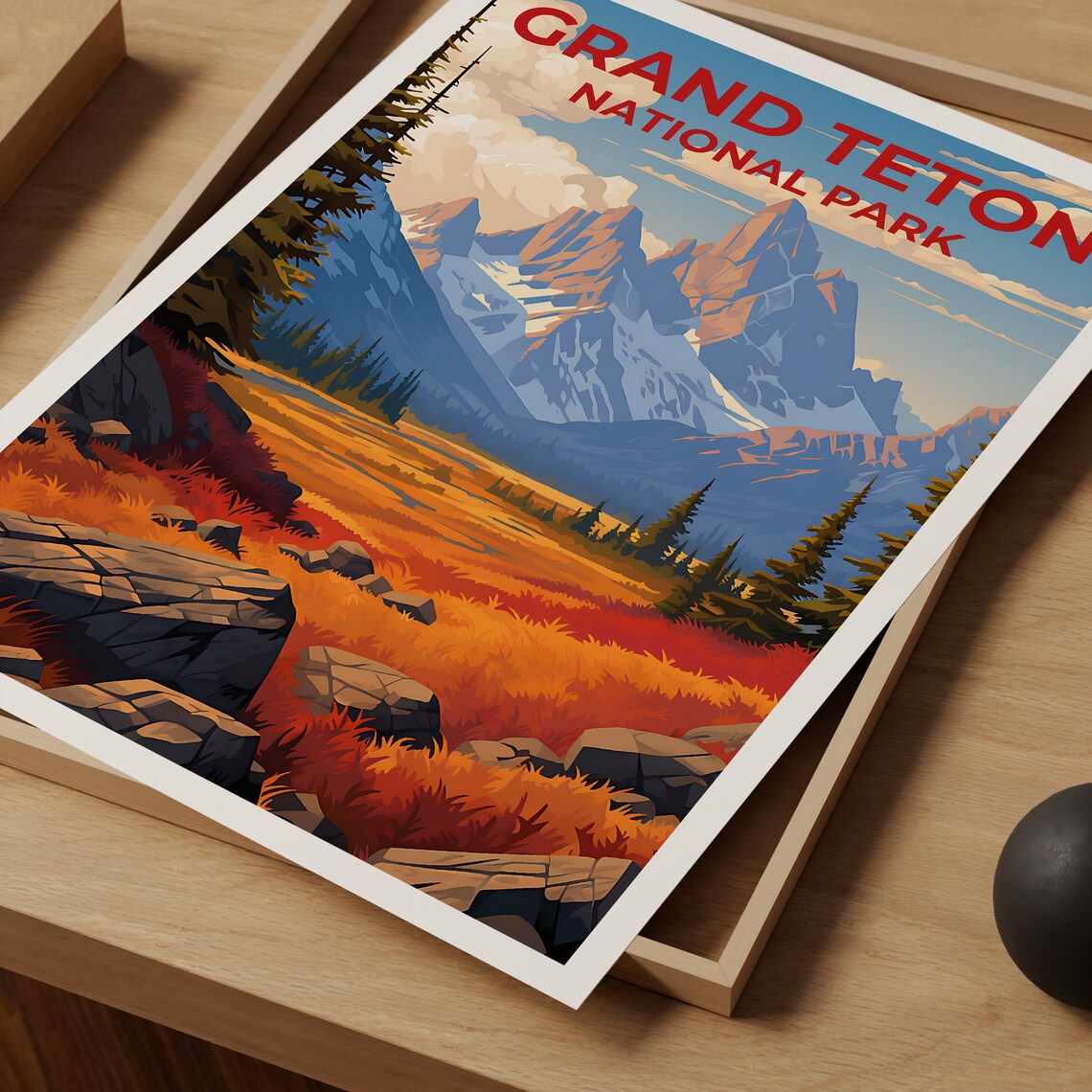 Grand Teton Travel Poster, Wyoming Nature Wall Art Print - Image 3