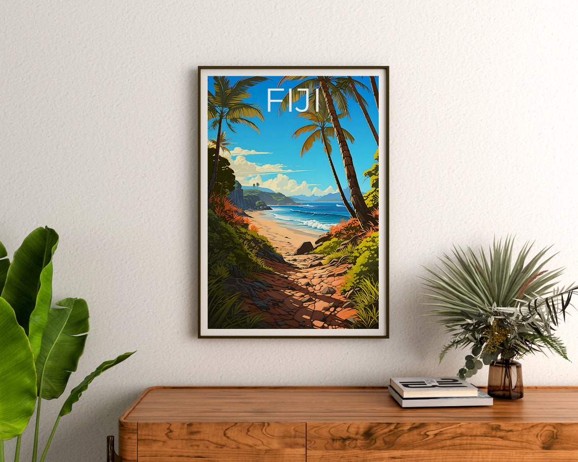 Fiji Tropical Beach Path Palm Trees Blue Ocean Island View Poster - Image 3