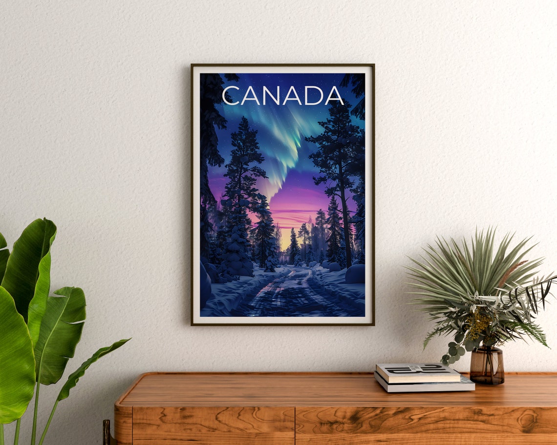 Canada Aurora Borealis Northern Lights Snowy Forest Night Poster - Image 3