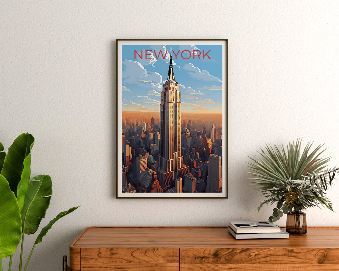 New York City Empire State Building Sunset Aerial Travel Poster - Image 3