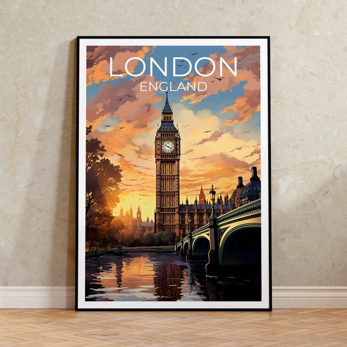London England Big Ben Westminster Sunset Thames View Poster