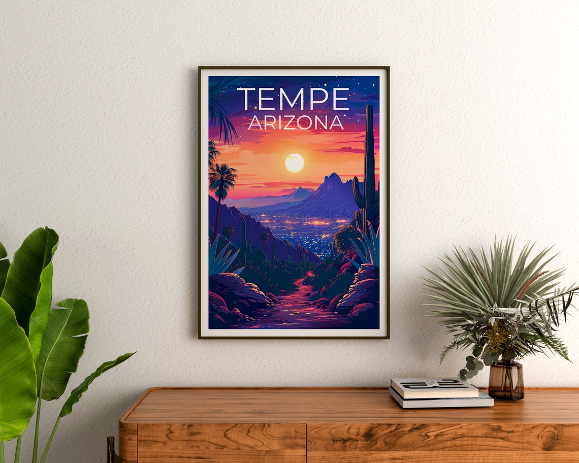Tempe Arizona Desert City Lights Saguaro Sunset Valley View Poster - Image 3