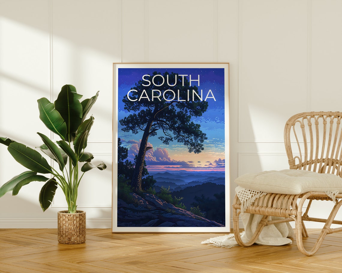 South Carolina Blue Ridge Dusk Lone Pine Starry Mountain View Poster - Image 2
