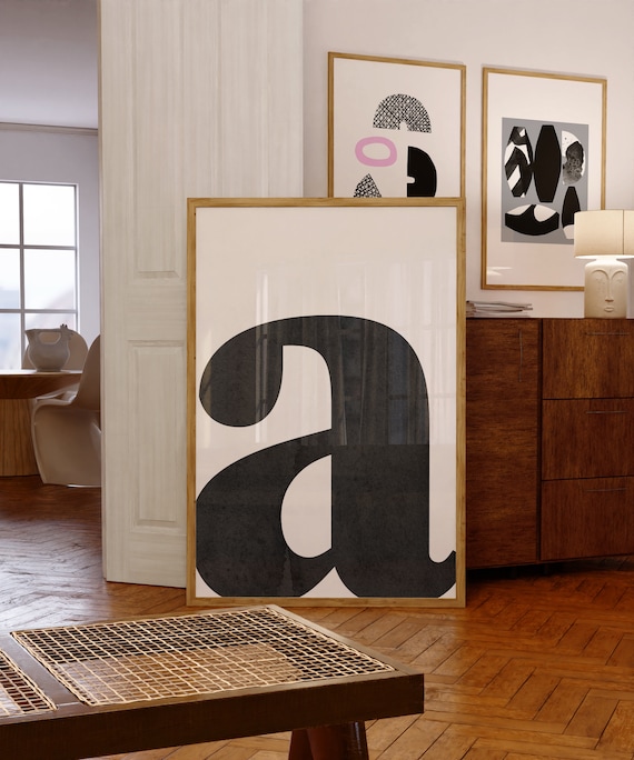 Scandinavian Alphabet Letter A Black and White Typography Poster