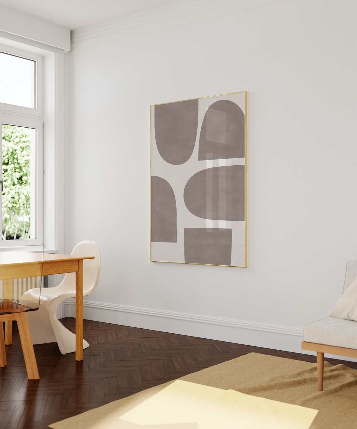 Warm Brown Beige Organic Shapes Mid Century Modern Abstract Wall Art - Image 2