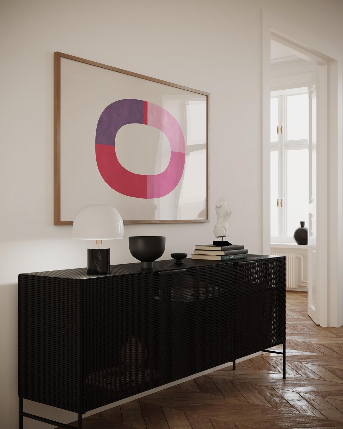 Pink Purple Red Color Block O Ring Cream Modern Artwork Poster - Image 2