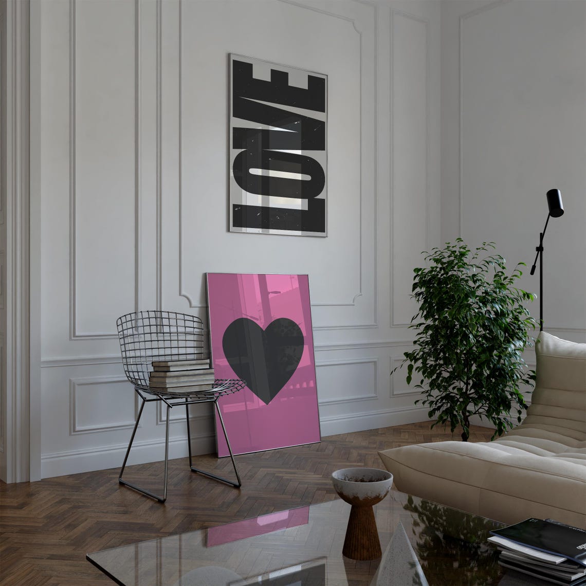 Black Heart On Vibrant Pink Bold Graphic Pop Art Statement Poster - Image 3