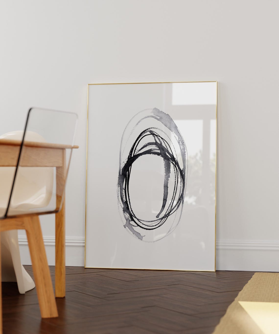 Black Ink Concentric Circles Minimalist Abstract Line Poster