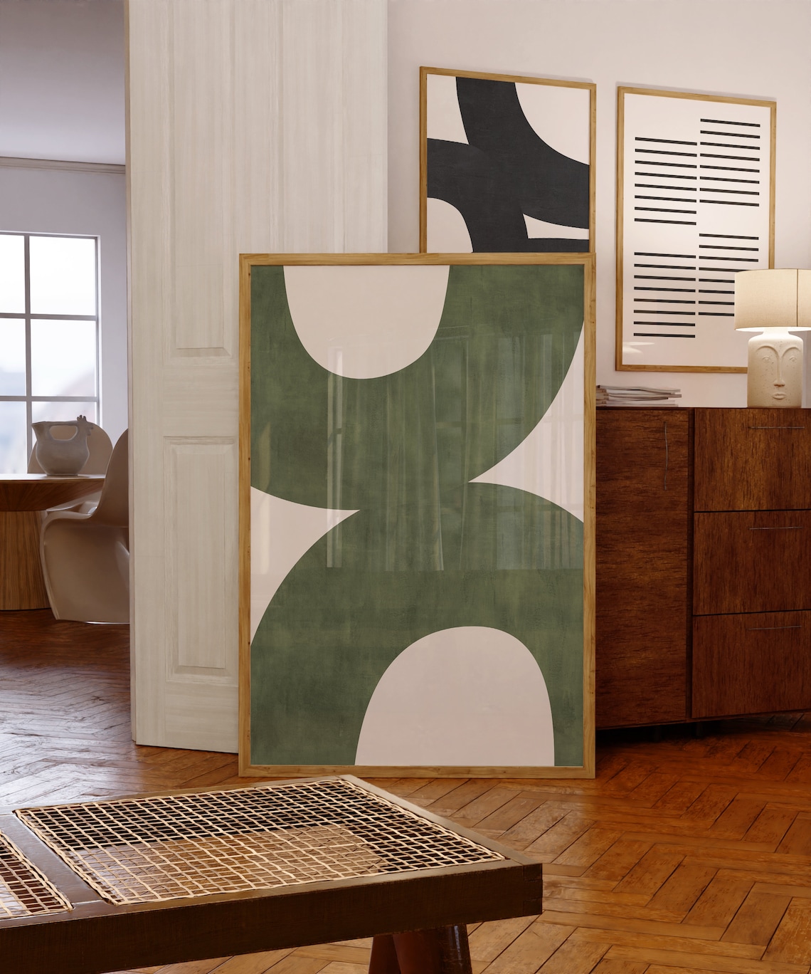 Midcentury Green Beige Modern Poster Print - Image 3