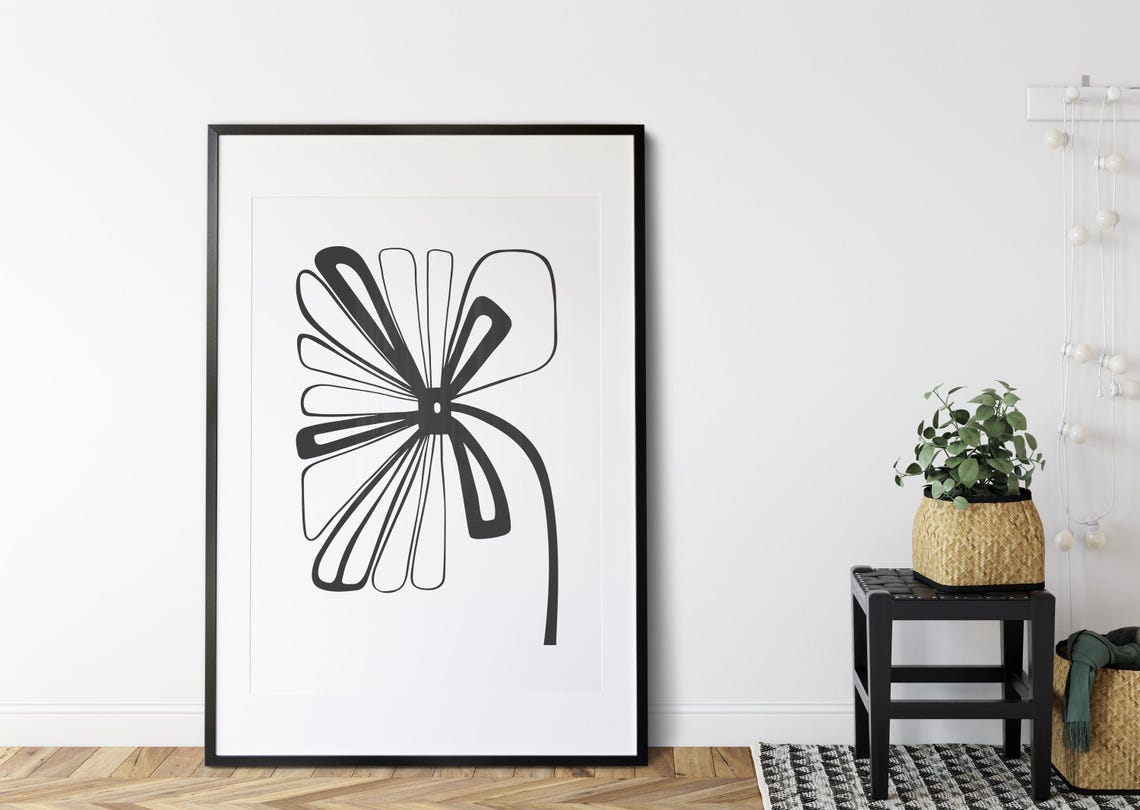 Black Line Organic Daisy Flower Minimalist Botanical Art Poster - Image 3