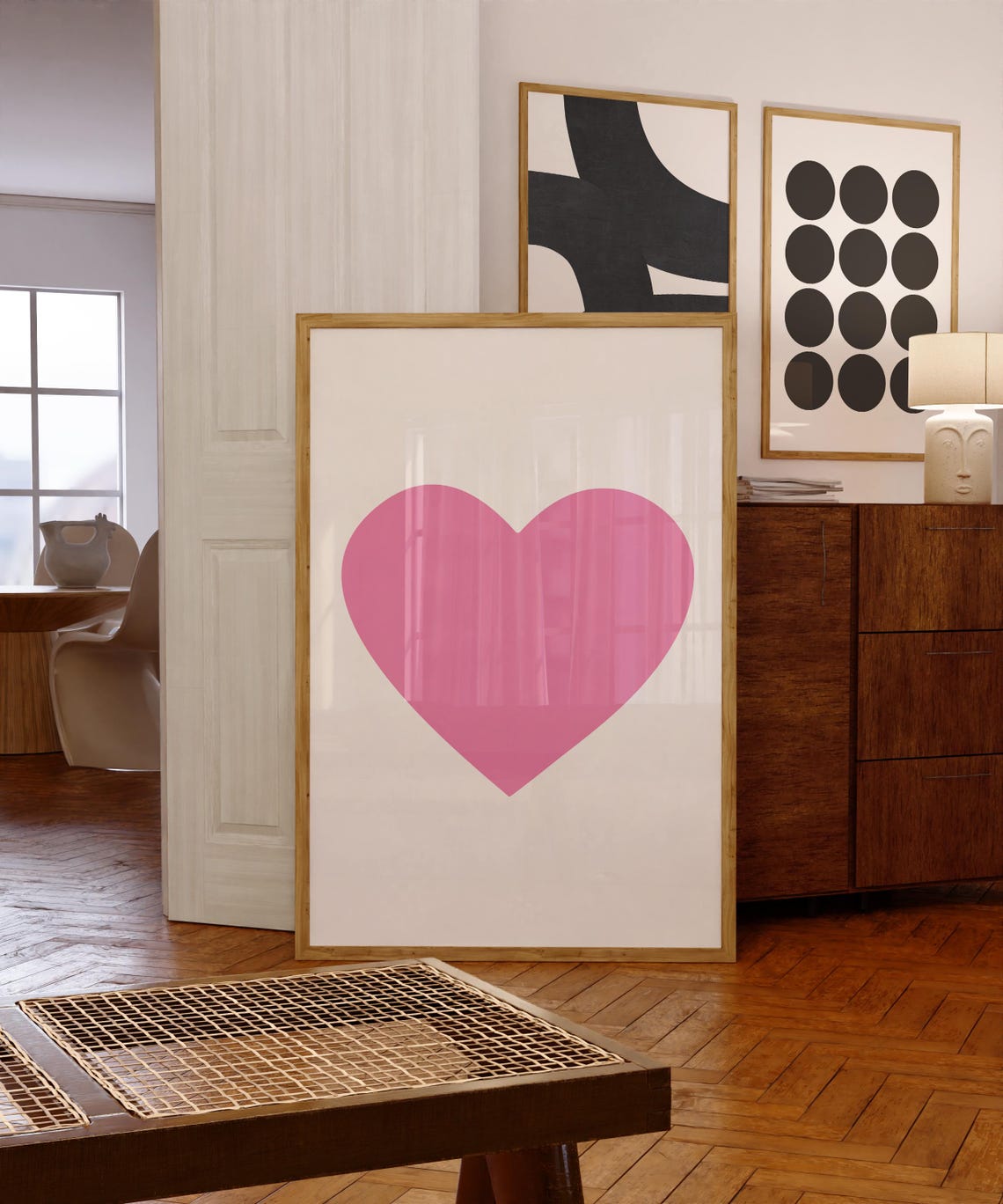 Pink Heart Minimalist Mid Century Modern Love Statement Wall Art