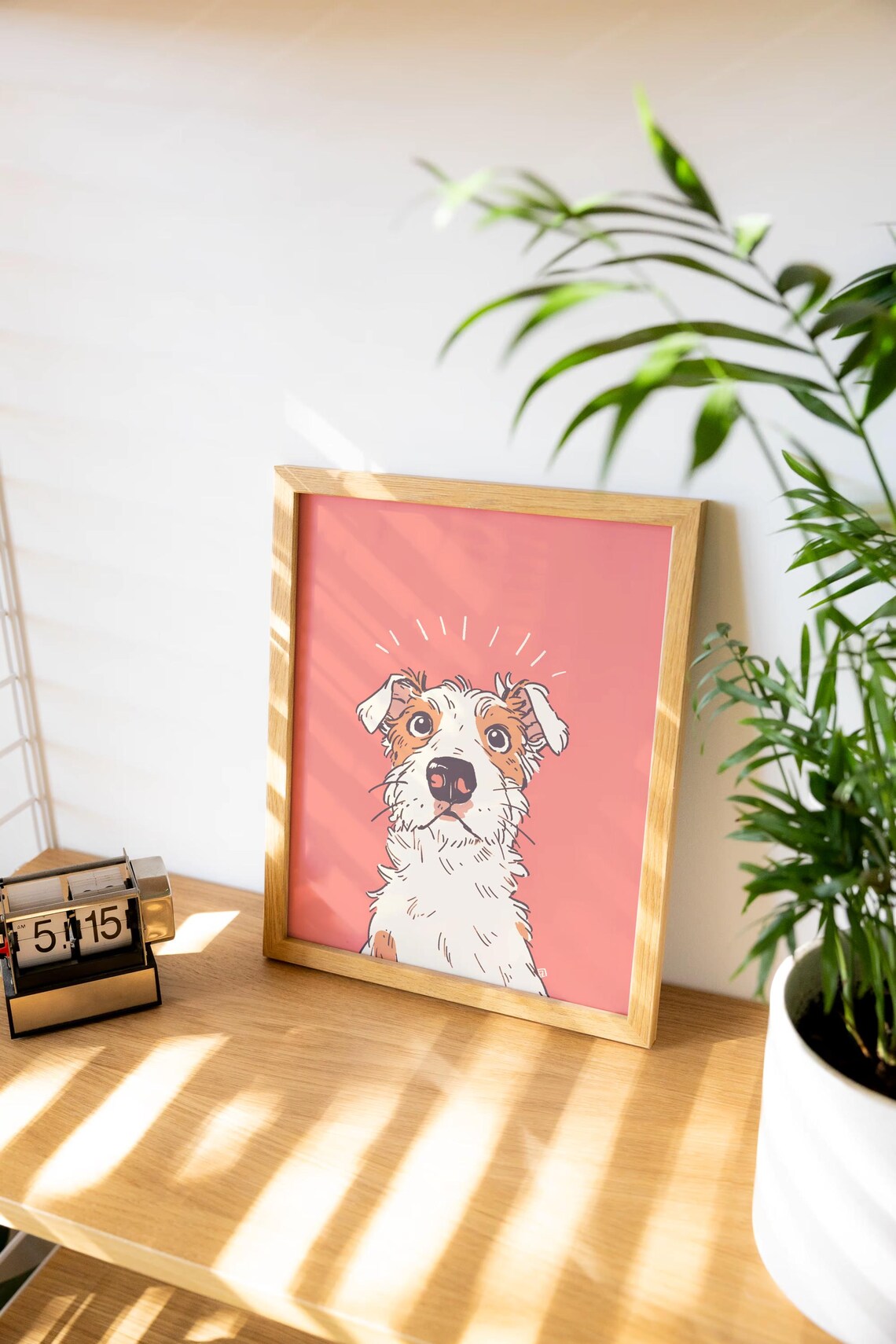 Funny Cartoon Jack Russell Terrier Face on Pink Background Poster