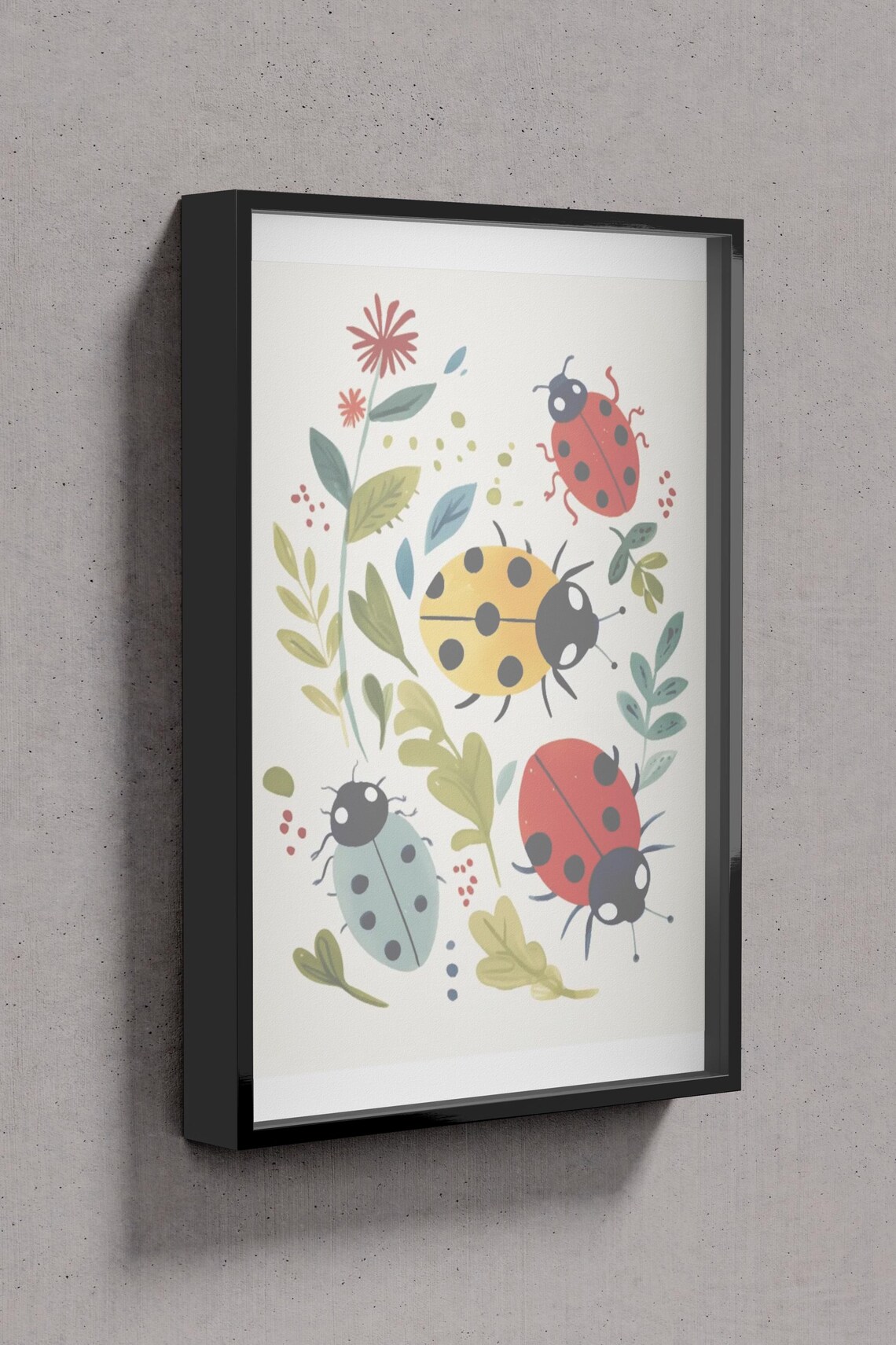 Playful Ladybugs and Leaves Cute Botanical Kids Illustration Poster