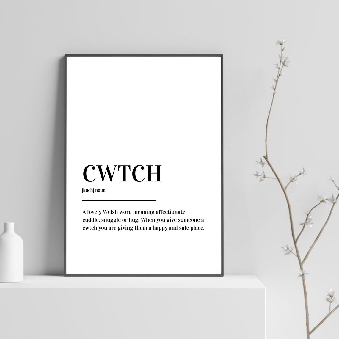 Cwtch Welsh Cuddle Hug Word Definition Black White Minimalist Poster