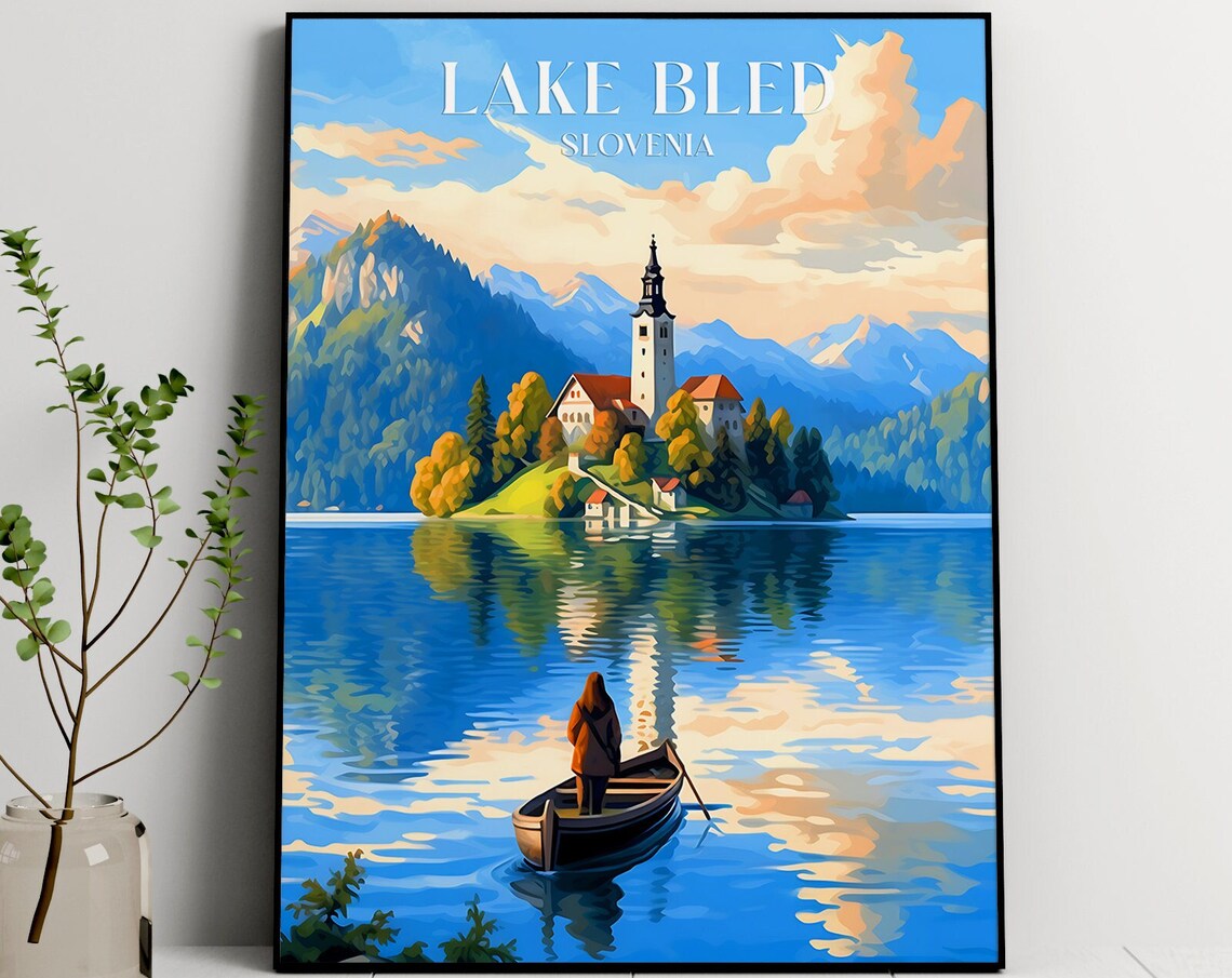 Lake Bled Travel Poster, Slovenia Art Print