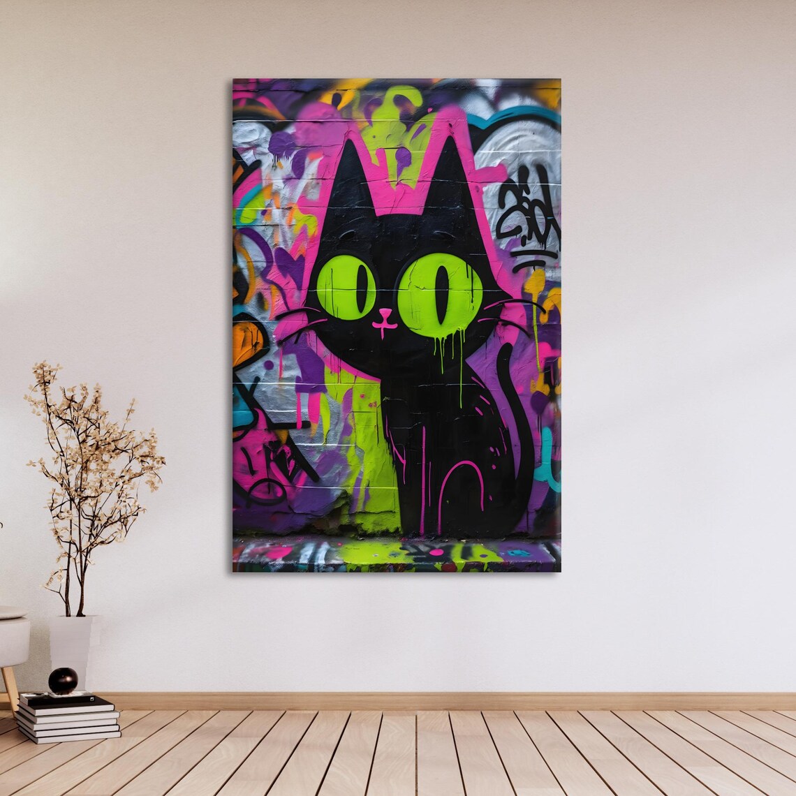Graffiti Cat Art Print, Unique Home Decor