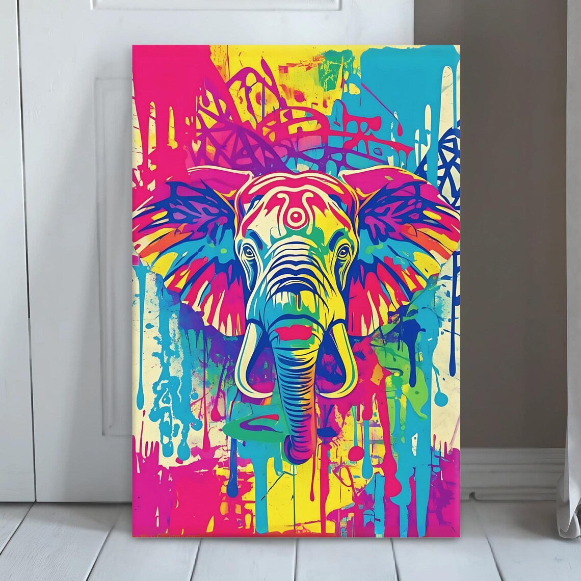 Elephant Street Art, Colorful Graffiti Urban Jungle